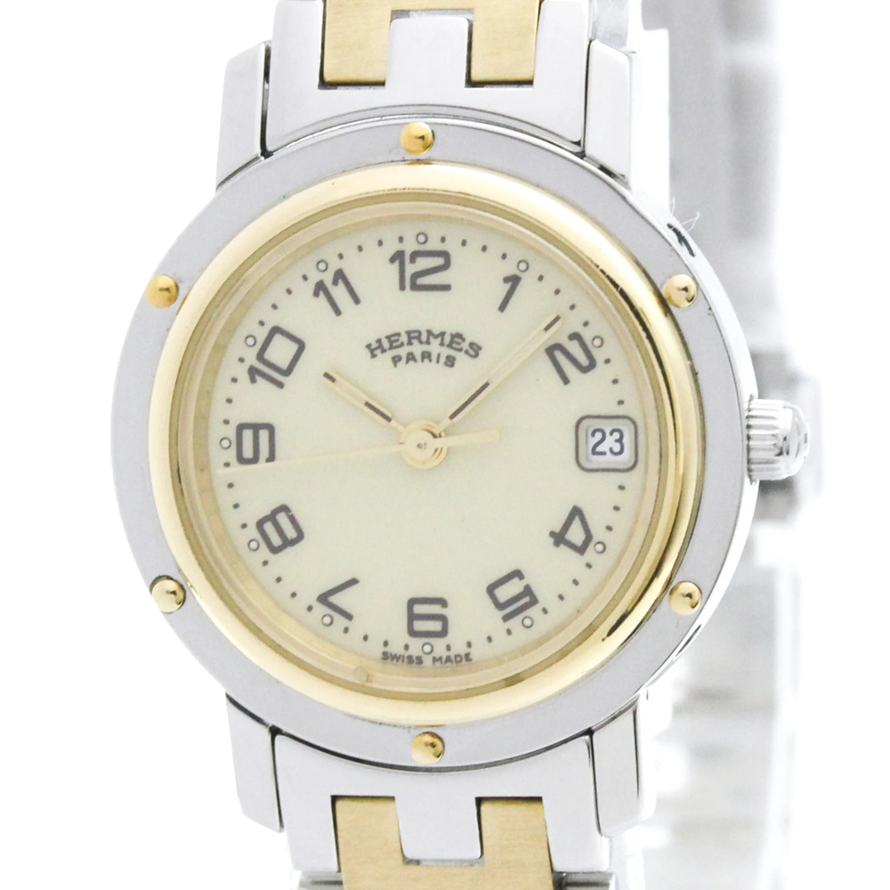 HERMES Clipper Gold Plated Steel Quartz Ladies Watch CL4.220 Polished